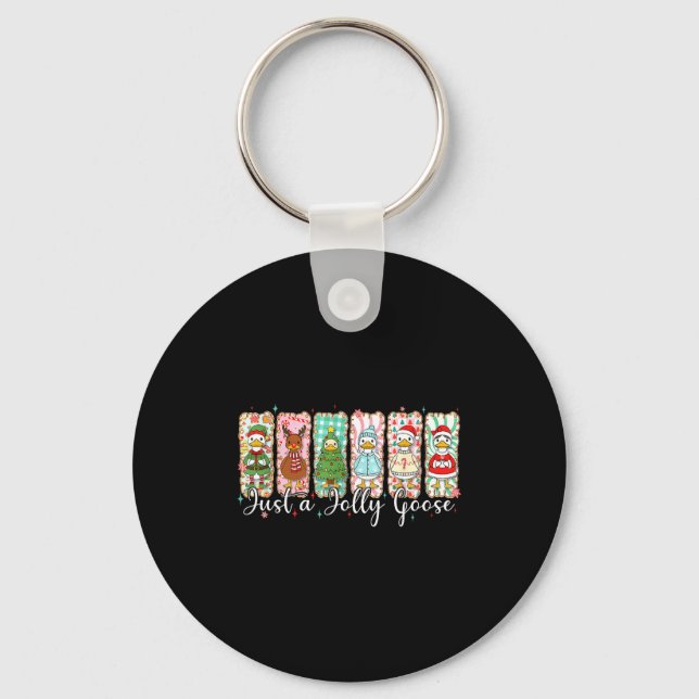 Just A Jolly Goose Funny Christmas Men Women Kids  Keychain (Front)