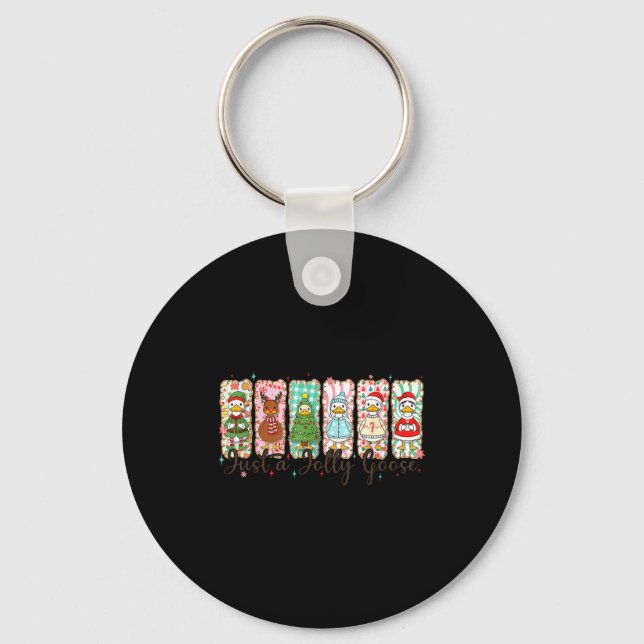 Just A Jolly Goose Funny Christmas Men Women Kids  Keychain (Front)