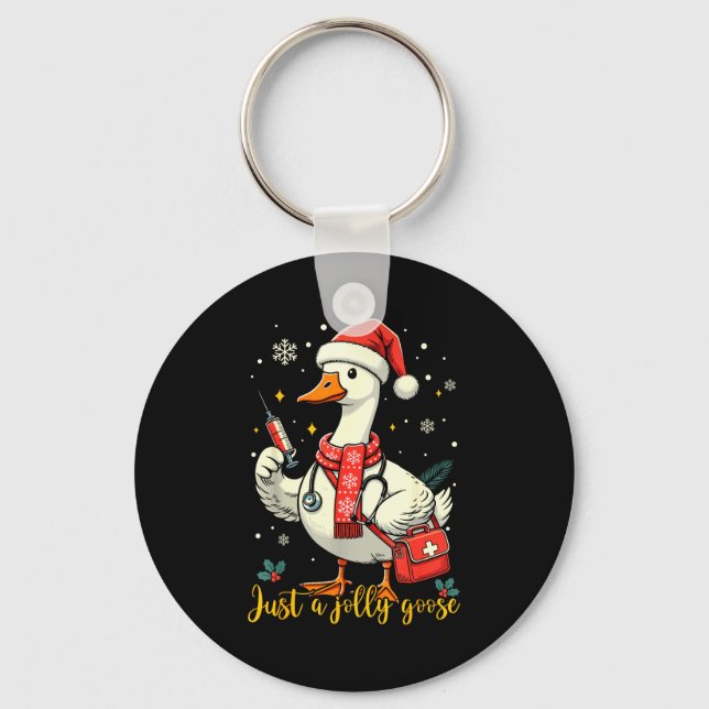 Just A Jolly Goose Nurse Christmas Funny Goose Nur Keychain (Front)