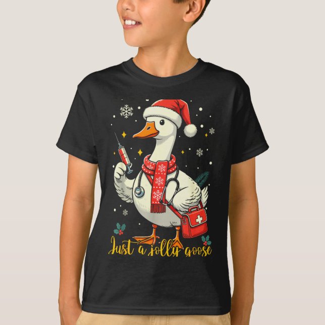 Just A Jolly Goose Nurse Christmas Funny Goose Nur T-Shirt (Front)