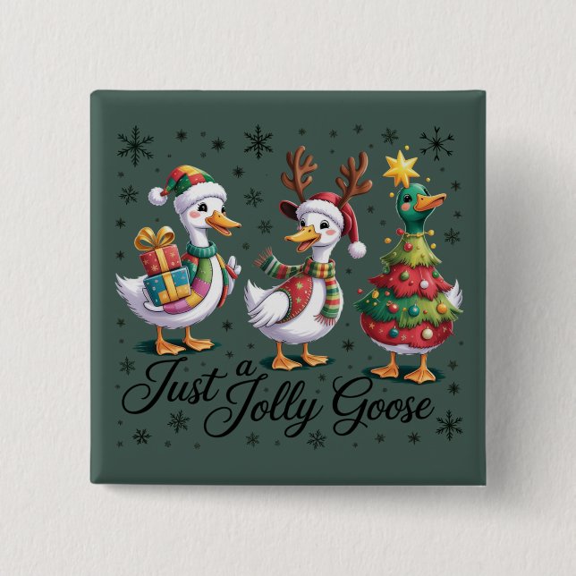 Just A Jolly Goose Patchwork Christmas Duck Funny  Button (Front)