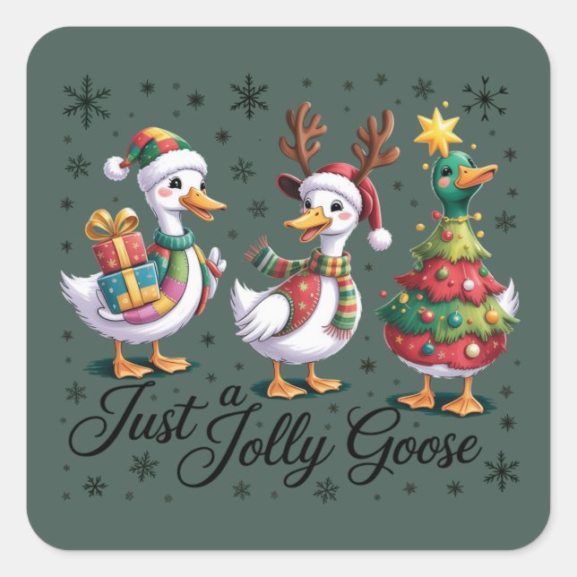 Just A Jolly Goose Patchwork Christmas Duck Funny  Square Sticker (Front)