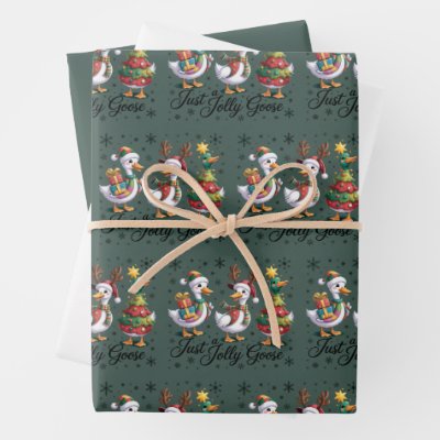 Just A Jolly Goose Patchwork Christmas Duck Funny  Wrapping Paper Sheets