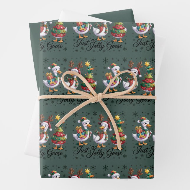 Just A Jolly Goose Patchwork Christmas Duck Funny  Wrapping Paper Sheets (In situ)