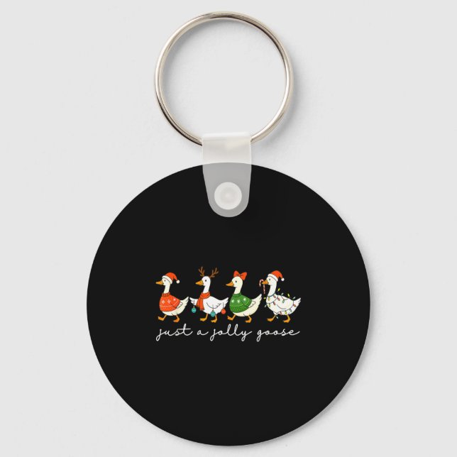 Just A Jolly Goose Santa Christmas Goose Farm Merr Keychain (Front)