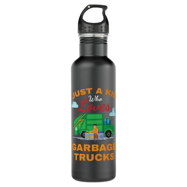 Just A Kid Garbage Trucks Kid Boys Girls Stainless Steel Water Bottle (Front)