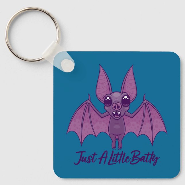 Just A Little Batty Cute Fluttering Bat Keychain (Front)