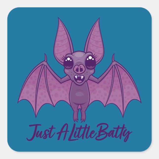 Just A Little Batty Cute Fluttering Bat Square Sticker (Front)