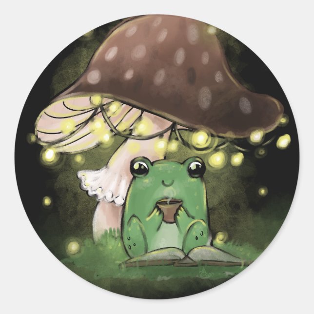 Just a Little Frog Reading a Book  Classic Round Sticker (Front)