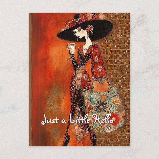 Just a Little Hello coffee and purse Postcard (Front)