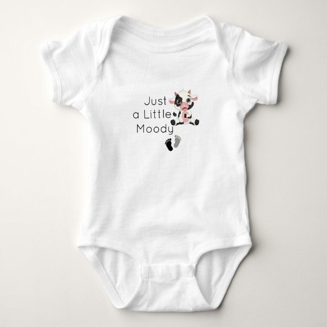 Just a Little Moody, baby shower Gift Cute Cow  Baby Bodysuit (Front)