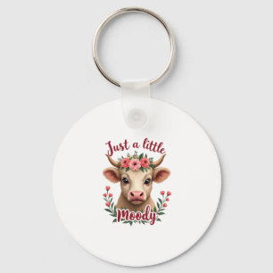 Just a Little Moody Vintage Highland Cow Floral Fu Keychain