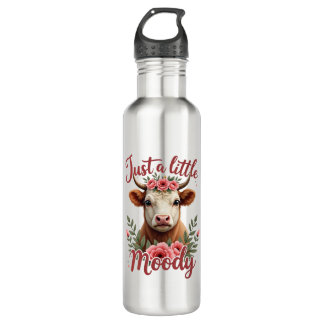 Just a Little Moody Vintage Highland Cow Floral Fu Stainless Steel Water Bottle
