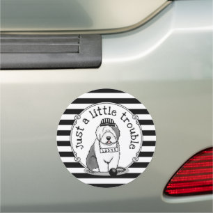 Just a Little Trouble Old English Sheepdog Gray 1 Car Magnet