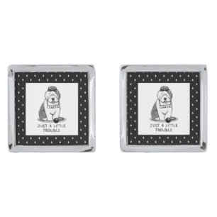 Just a Little Trouble Old English Sheepdog Gray 1 Cufflinks