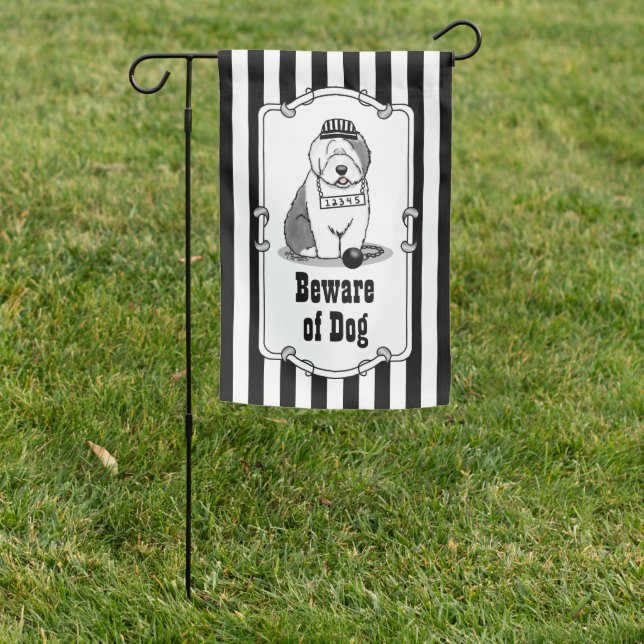 Just a Little Trouble Old English Sheepdog Gray 1 Garden Flag (In SItu)