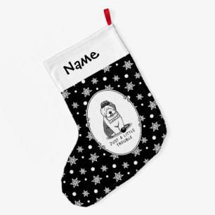 Just a Little Trouble Old English Sheepdog Gray 1 Large Christmas Stocking