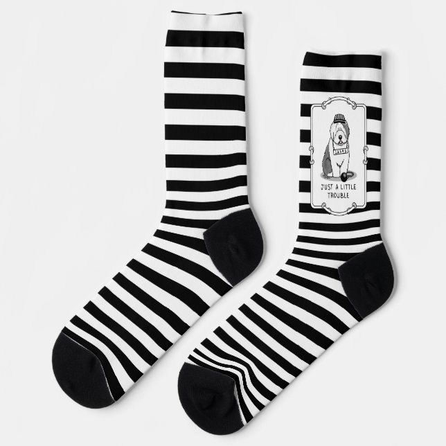 Just a Little Trouble Old English Sheepdog Gray 1 Socks (Left)