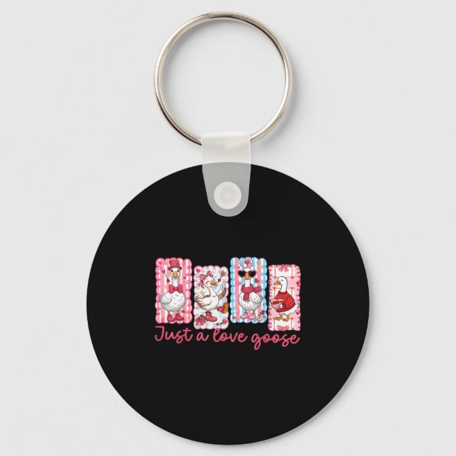 Just A Love Goose Cute Valentine Geese Coquette Wo Keychain (Front)