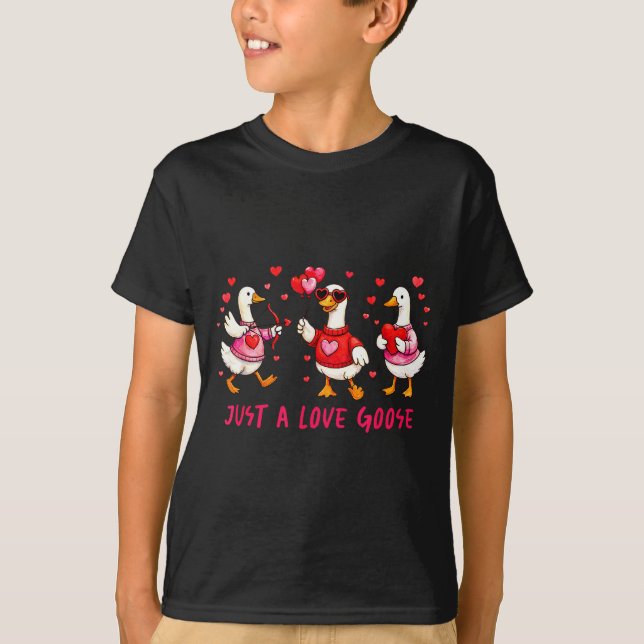 Just A Love Goose Funny Valentine Geese Cud Heart  T-Shirt (Front)