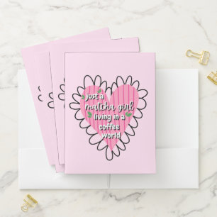 Just a Matcha Girl Heart Aesthetic – Pink Cute Pocket Folder