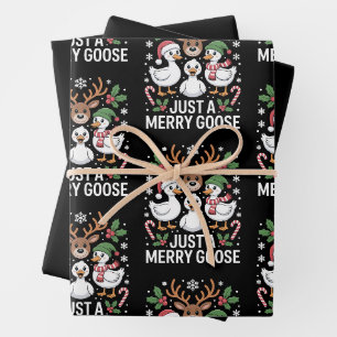 Just A Merry Goose Christmas Reindeer Candy Cane Wrapping Paper Sheets