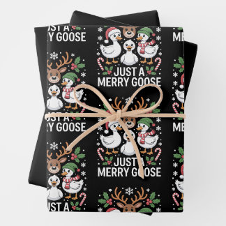 Just A Merry Goose Christmas Reindeer Candy Cane Wrapping Paper Sheets