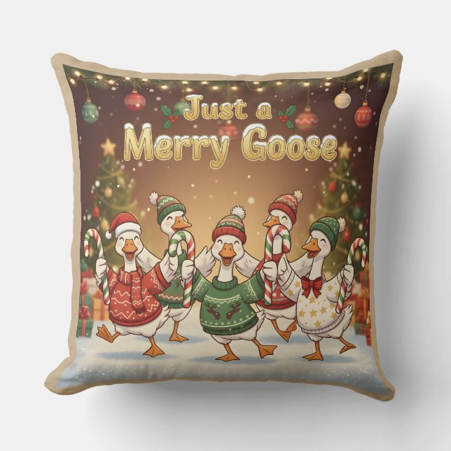 Just a Merry Goose | Funny Christmas Goose Design Throw Pillow (Front)