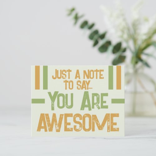 Just a note you are awesome gold green postcard