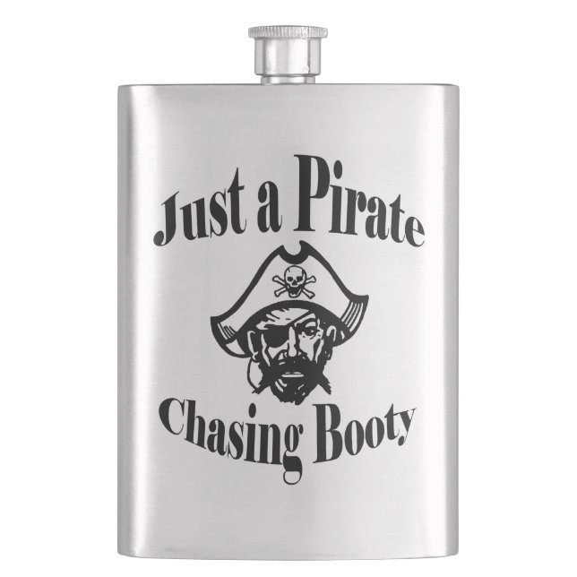 Just a Pirate Chasing Booty - Black Face Flask (Front)