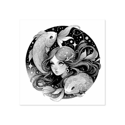 Just a Pisces Girl  Horoscope Art  Rubber Stamp