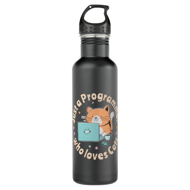 Just a programmer who loves cats stainless steel water bottle (Front)