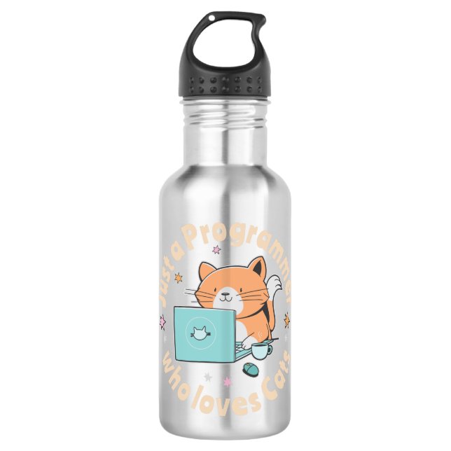 Just a programmer who loves cats stainless steel water bottle (Front)