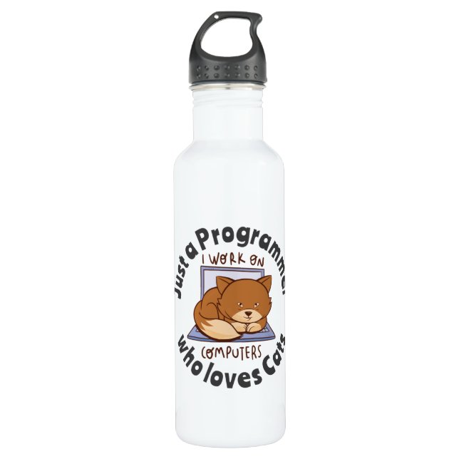 Just a programmer who loves cats stainless steel water bottle (Front)