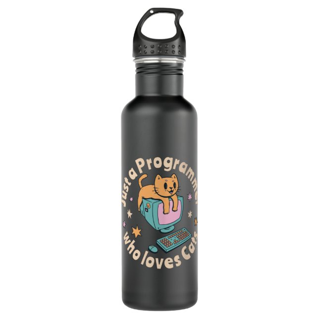 Just a programmer who loves cats stainless steel water bottle (Front)