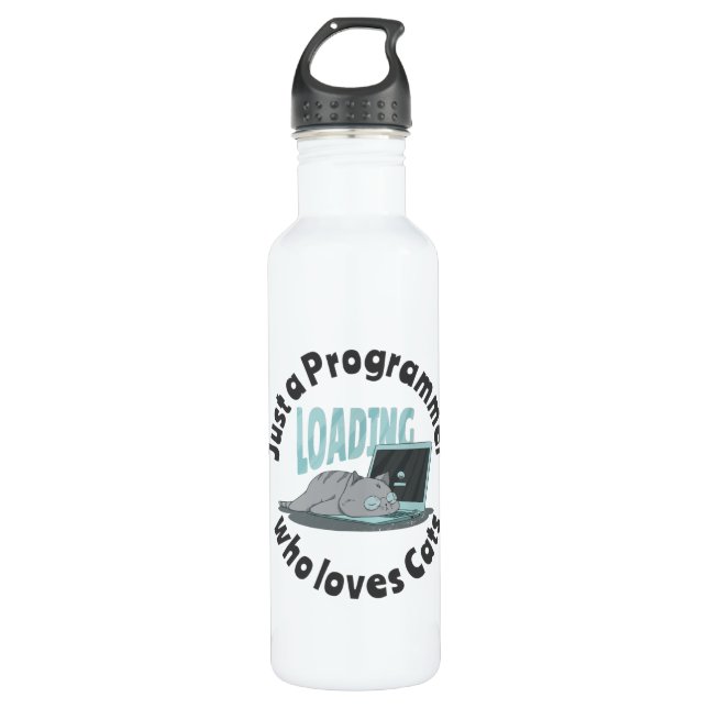 Just a programmer who loves cats stainless steel water bottle (Front)