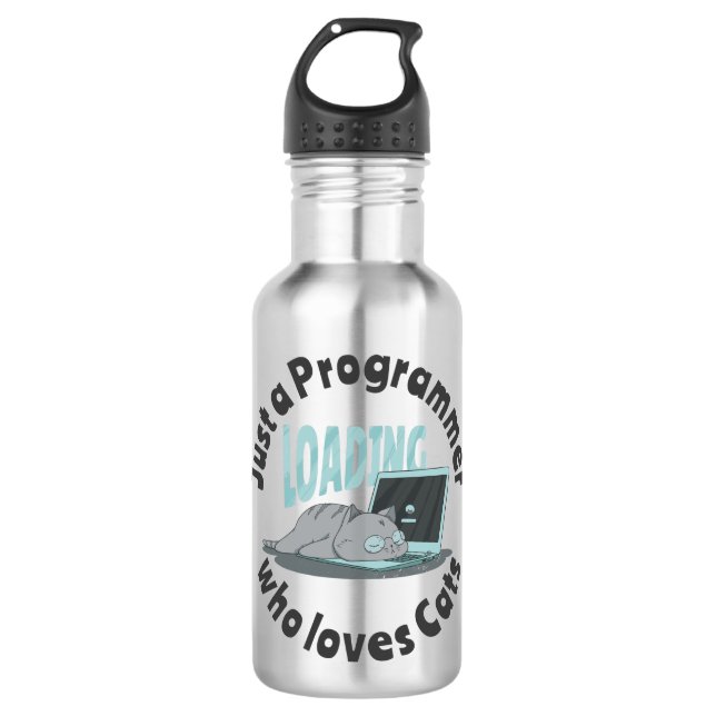 Just a programmer who loves cats stainless steel water bottle (Front)