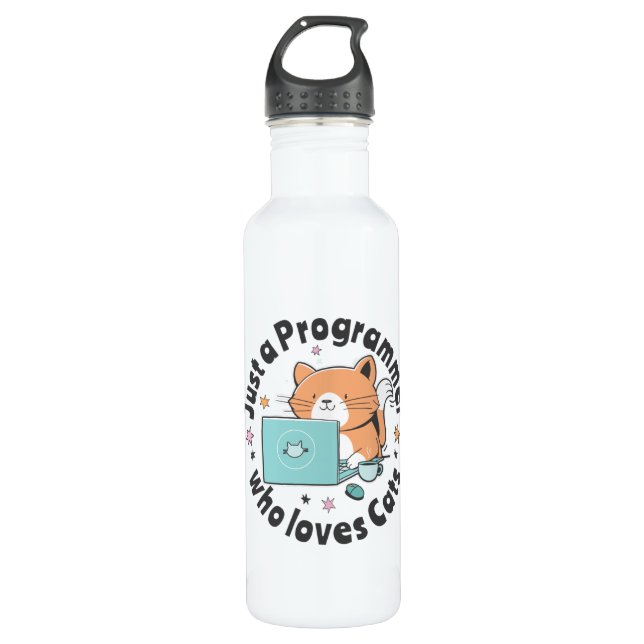 Just a programmer who loves cats stainless steel water bottle (Front)