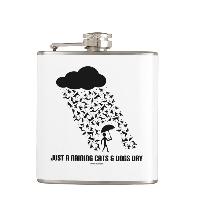Just A Raining Cats & Dogs Day Meteorology Humor Flask (Front)