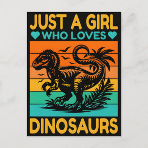 Just A Retro Girl Loves Dinos Holiday Postcard