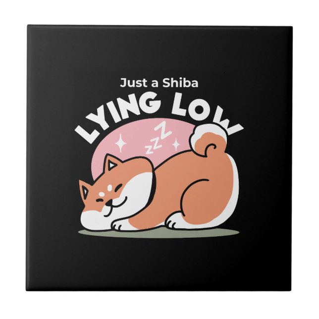 Just a Shiba Lying Low: Cute Shiba Inu Design Ceramic Tile (Front)