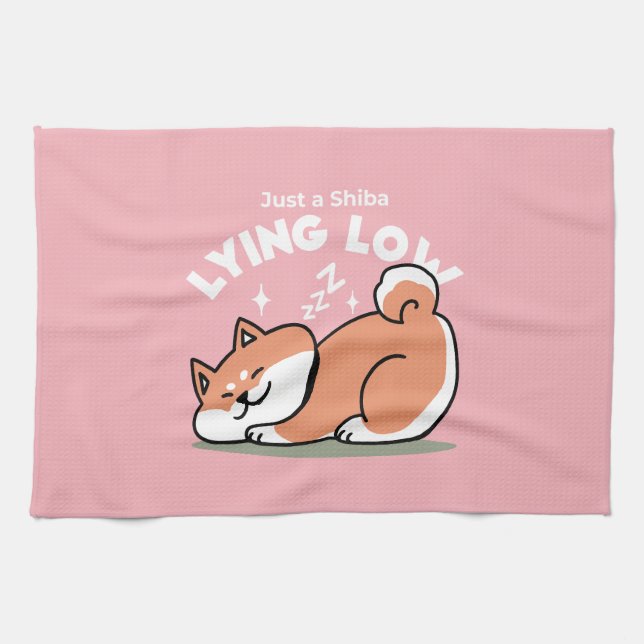 Just a Shiba Lying Low: Cute Shiba Inu Design Kitchen Towel (Horizontal)