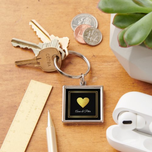 Just a Simple Faux Gold Love Heart on blk Keychain