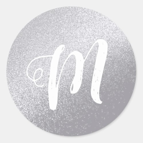 just a simple gray faux silver circle monogrammed classic round sticker