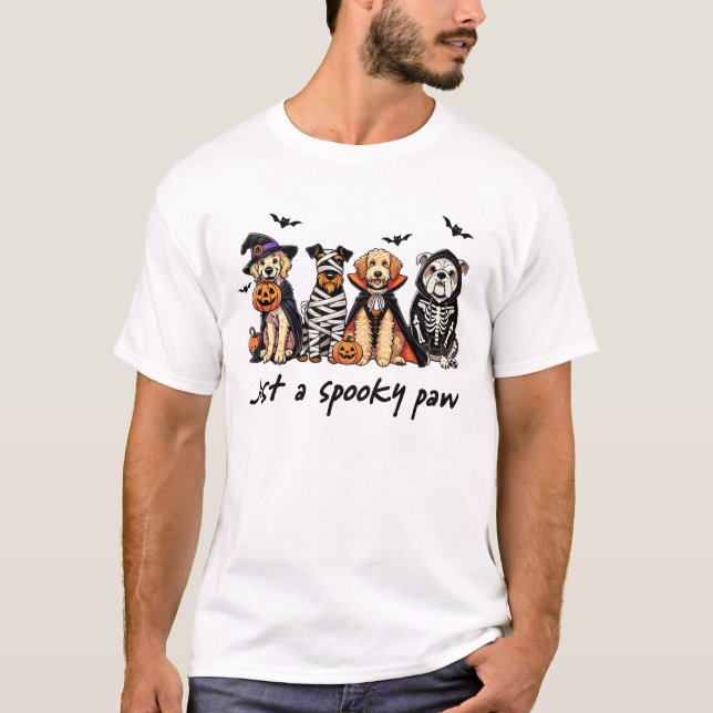 Just A Spooky Paw Cute Halloween Dogs T-Shirt (Front)