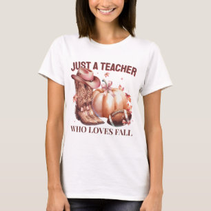 Just a Teacher Who Loves Fall Coquette Western T-Shirt