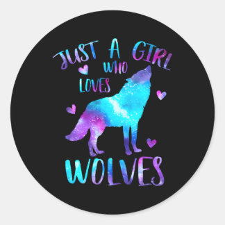 Just A Who Loves Wolves Galaxy Space Wolf Classic Round Sticker