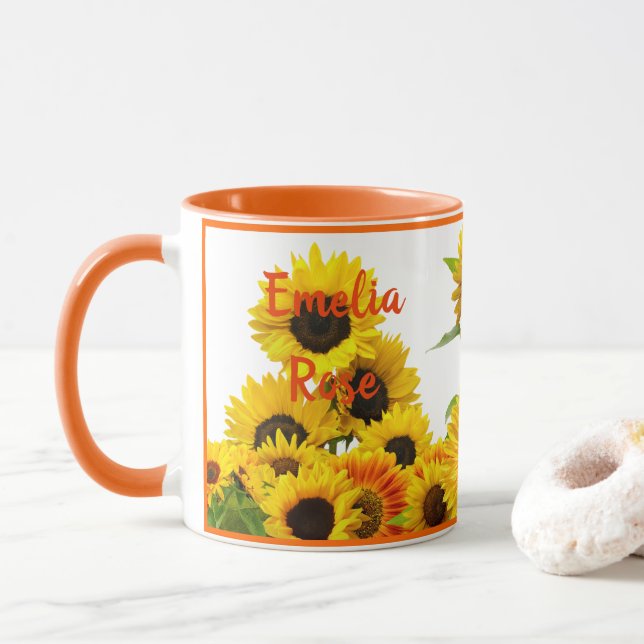 Just a Wildflower Sunflower Sunshine Personalized  Mug (With Donut)