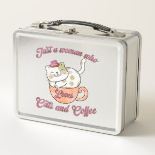 Just a Woman Who Loves Cats and Coffee Metal Lunch Box
