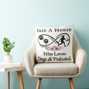 just a woman who loves dogs and Pickleball Throw Pillow